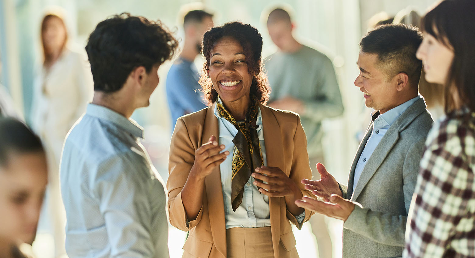 Women talking in office