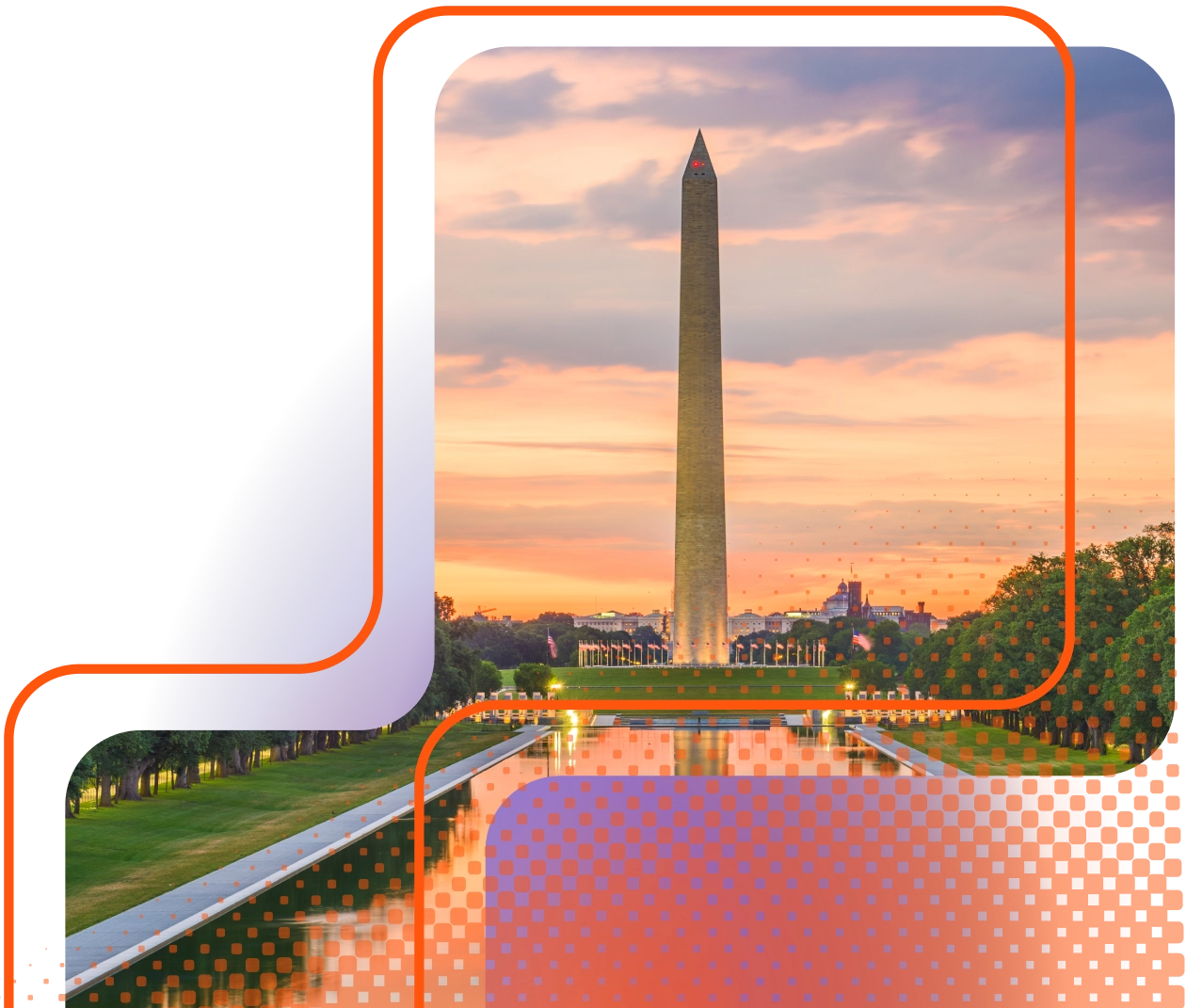 A sunset view of the Washington monument in Washington D.C. 